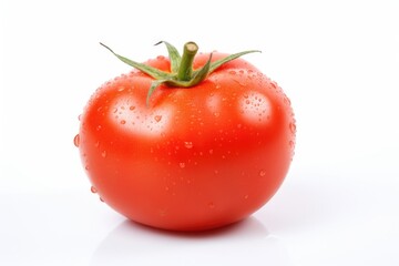 one ripe red tomato on a white background