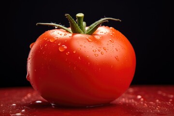 Ripe red tomato on a black background on a red chair