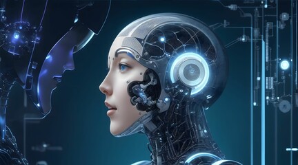 Robotic AI, Machine Learning, Big Data Network Connection - Science, Artificial Intelligence Technology, Innovation, and Futuristic Background