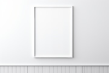 Blank White Picture Frame with copy space on White Wall Generative Ai