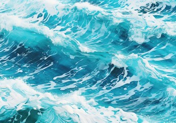 Fototapeta na wymiar Blue abstract ocean seascape. Surface of the sea. Water waves in watercolor style. Nature background. Illustration for cover, card, postcard, interior design, decor or print.