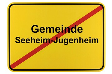 Illustration eines Ortsschildes der Gemeinde Seeheim-Jugenheim in Hessen - obrazy, fototapety, plakaty