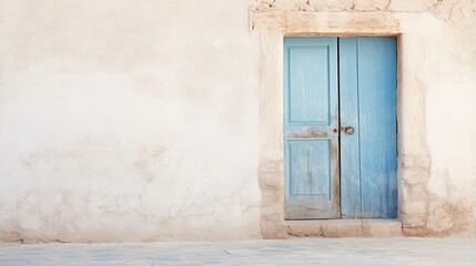 The dilapidated wall of the building and the wooden door require major repairs. Facade of a house with damaged plaster. Photophone for retro shooting. Illustration for cover, card, interior design.