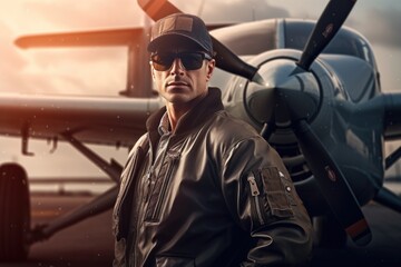 A man standing confidently in front of a sleek, modern airplane. Perfect for aviation enthusiasts or travel-related designs.