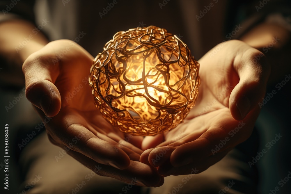 Poster a person holding a light in their hands. this image can be used to depict concepts such as enlighten