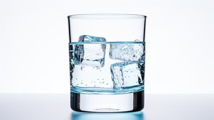 Glass of clean water on white background. Copy space for text.
