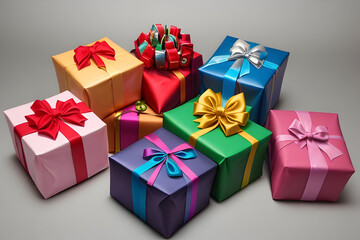 Obraz premium Festive Christmas Gift Boxes on Ashen Elegance