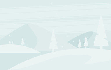 vector flat landscape winter background with mountain pine trees and snow