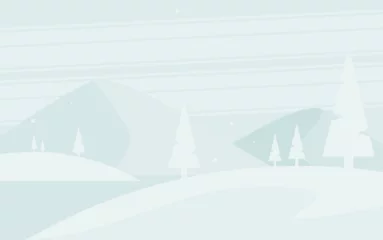 Selbstklebende Fototapeten vector flat landscape winter background with mountain pine trees and snow © mesym