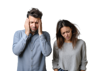 sad couple with family problems, png file of isolated cutout object on transparent background.