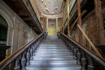 Obraz premium Cryptic Chronicles: Unearth the Enigma of the Haunted, Forsaken, Baroque-Classical, Spectral Palace - A Story of Phantom Grandeur, Abandonment, and Eerie Elegance