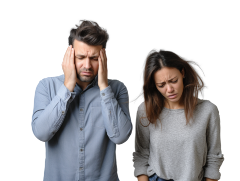 sad couple with family problems, png file of isolated cutout object on transparent background.