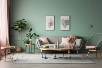 The interior of the living room with a sofa, armchairs and a table