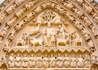 The magnificent Spanish Gothic architecture. Burgos Cathedral, cover of the Sarmental.