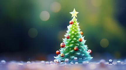 Beautiful green christmas tree, blurred background