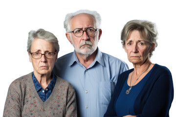 group of sad upset strict disappointed old people pensioners, png file of isolated cutout object on transparent background. - obrazy, fototapety, plakaty