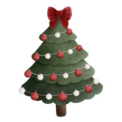 Watercolor drawing of a Christmas tree and decorations