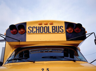 Front view of a yellow school bus