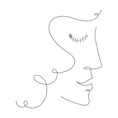 Abstract female portrait in profile drawn by one line. Sketch beautiful woman face. Continuous line drawing art. Creative vector illustration.