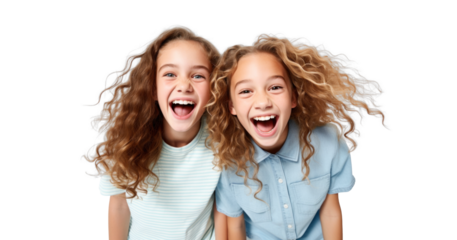 two amazed kids girls friends, png file of isolated cutout object on transparent background.