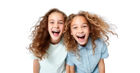 Fotobehang two amazed kids girls friends, png file of isolated cutout object on transparent background. © Аrtranq