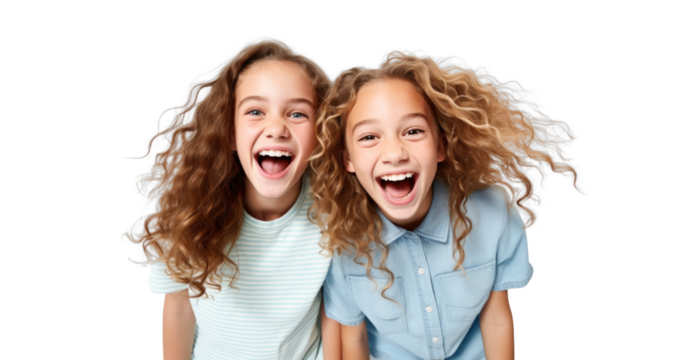 two amazed kids girls friends, png file of isolated cutout object on transparent background.