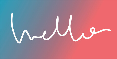 Hello handwritten. Vector logotype. Blue and red.