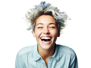 surprised joyful young woman, png file of isolated cutout object on transparent background.