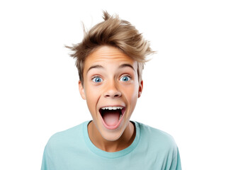 surprised joyful teenager boy, png file of isolated cutout object on transparent background.