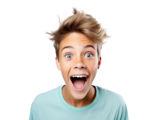 surprised joyful teenager boy, png file of isolated cutout object on transparent background.
