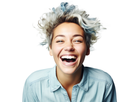surprised joyful young woman, png file of isolated cutout object on transparent background. - Powered by Adobe