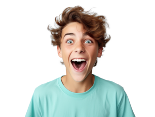 surprised joyful teenager boy, png file of isolated cutout object on transparent background.