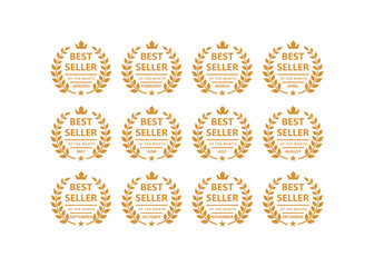 Set of best seller of all month award medal label. Vector icon template