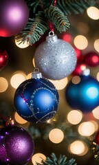 A Close-Up Of Christmas Ornaments With Sparkling Bokeh Lights