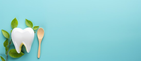 Dental health concept with tooth and alarm clock on blue background Dentist day idea