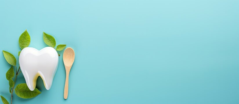 Dental health concept with tooth and alarm clock on blue background Dentist day idea