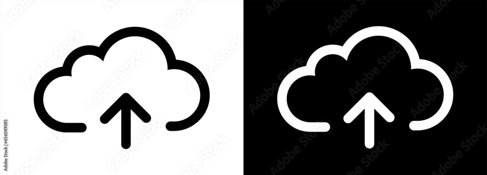 Poster Upload vector icon, cloud storage symbol. Modern, simple flat vector illustration for web site or mobile app. White and Black icon.