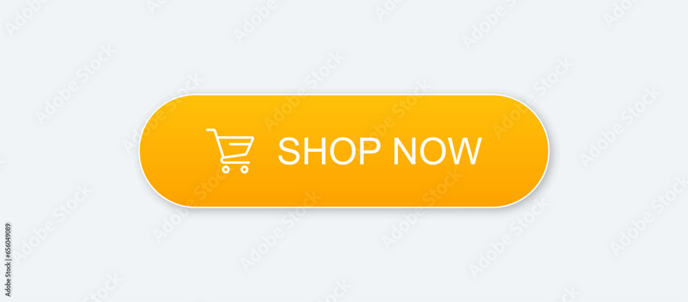 Aufkleber 3d buy now orange button with hand cursor. Button hand pointer clicking. Click here banner with shadow. Click push button isolated. Online shopping. Vector 10 eps.