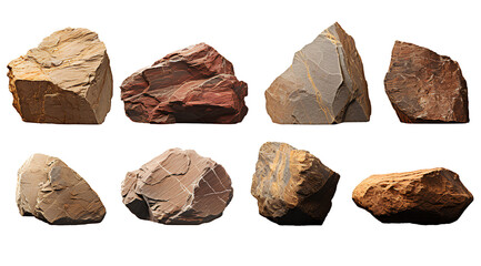 Collection of big rock stones isolated on transparent background. Realistic 3D render. - obrazy, fototapety, plakaty