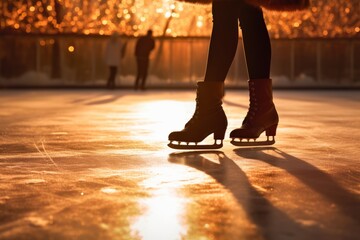 Feet Silhouette and Shadow of an Ice Skating Woman 
 Generative Ai