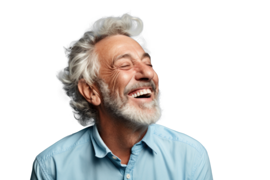 happy old man grandfather In a shirt, png file of isolated cutout object on transparent background.