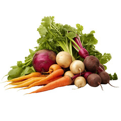 A Pile of Assorted Root Veggies, Isolated on White Background

