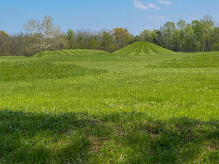 Hopewell Culture National Historical Park with earthworks and burial mounds from indigenous peoples who flourished from about 200 BC to AD 500. Mound City group in Chillicothe, Ohio.
