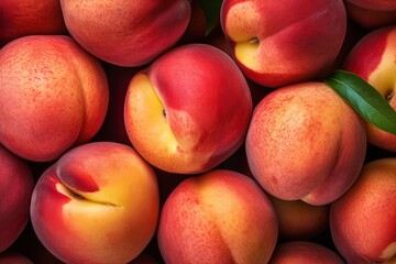 Close up top view of ripe peach fruits Generative Ai