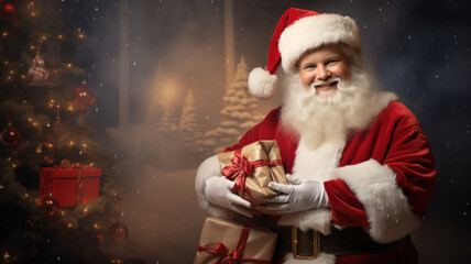 Santa Claus with a gift box in his hands