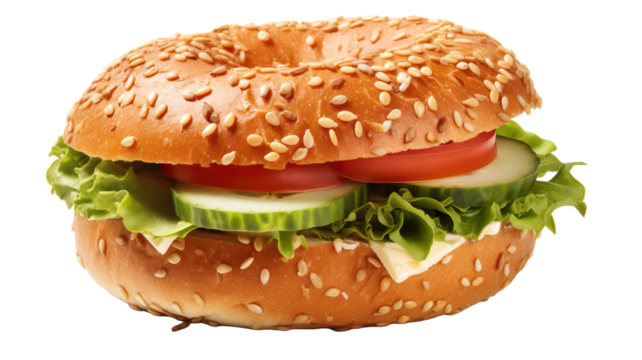 Fresh bagel sandwich isolated on a transparent background