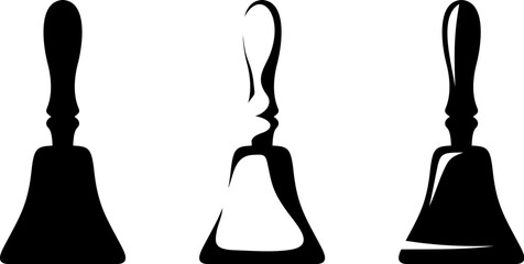 Handbells. Black silhouettes of bells isolated on a white background. Set of vector illustrations