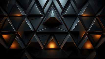 Abstract dark black triangular mosaic tile wallpaper texture with geometric fluted triangles...