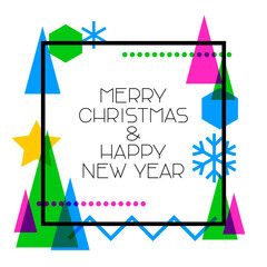 Merry Christmas and Happy New Year. Greeting card with abstract geometric design.