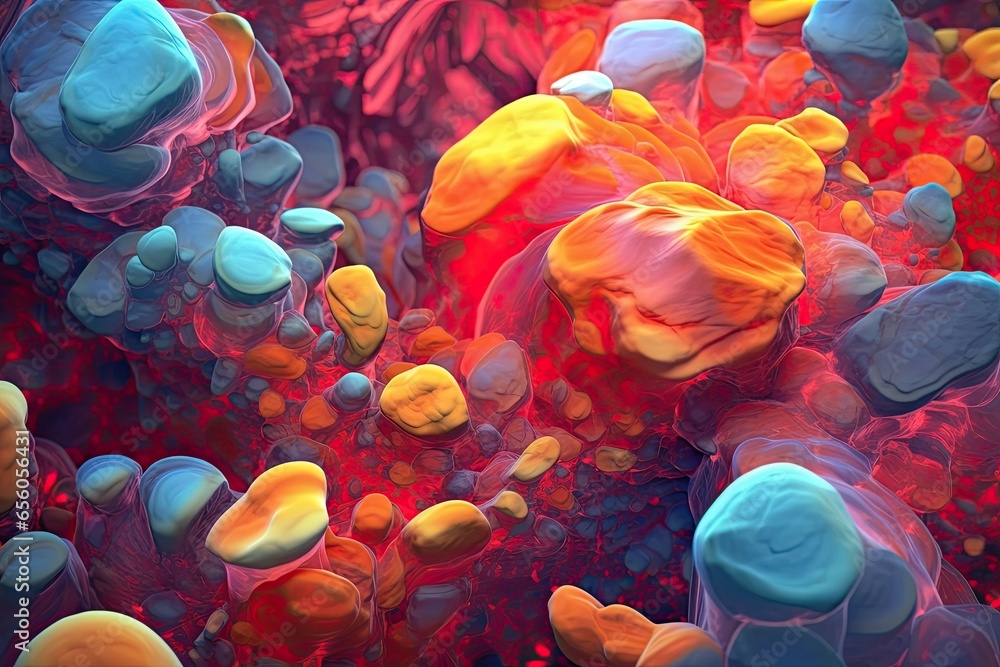 Poster hyper-realistic abstract backgrounds: a vibrant exploration of the microscopic world in a digital ar